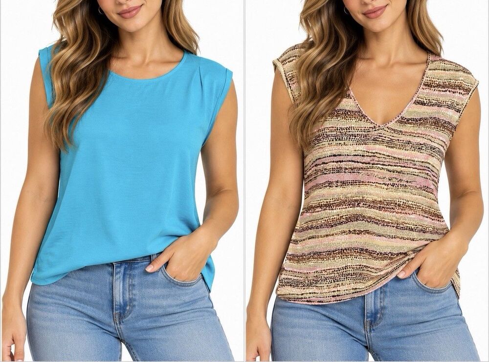 The Limited Women’s Size L Tops Lot of 2 Blouses Turquoise Printed V Neck